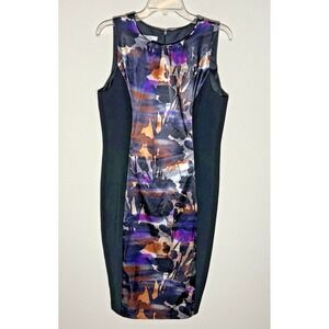London Style Collection Dress Sleeveless Black‎ Purple Abstract Career